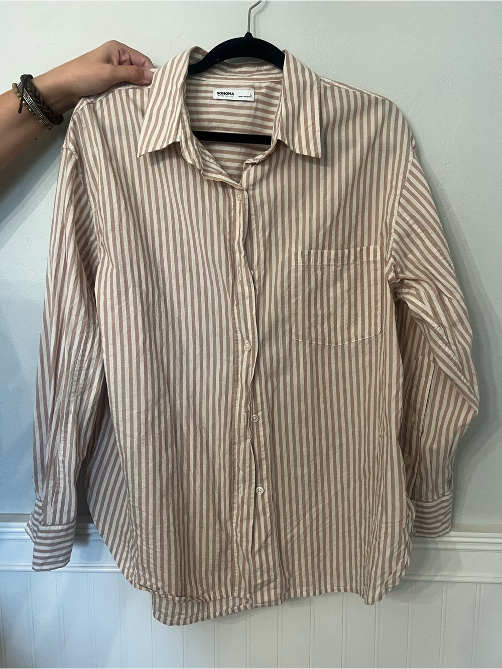 Sonoma striped Women’s Button-Up Shirt - Beige/White